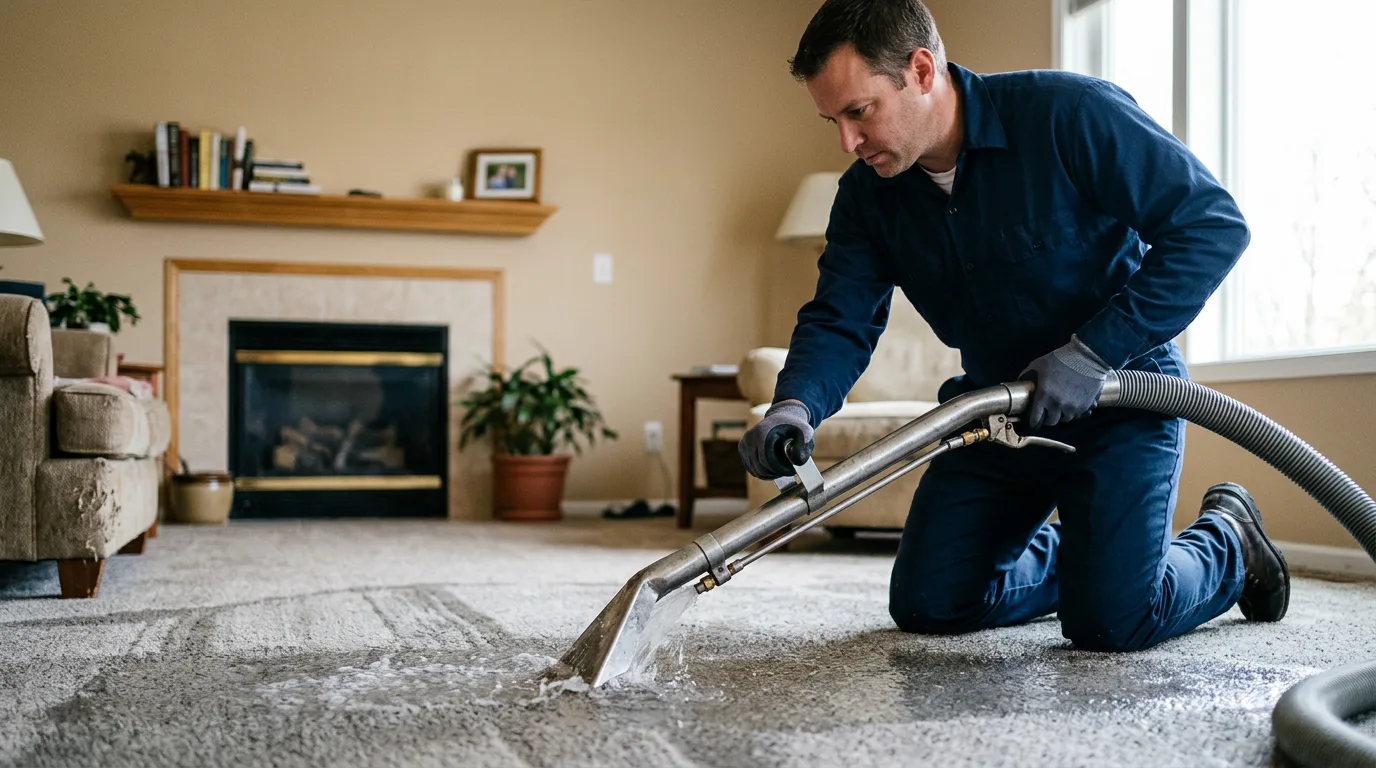Water damage restoration technician working near Grace City, ND